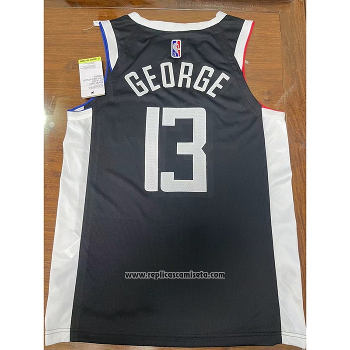 Camiseta Los Angeles Clippers Paul George #13 Ciudad 2020-21 Autentico Negro